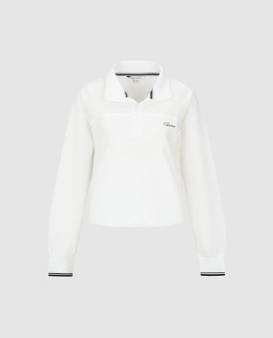  URBAN REVIVO - Áo polo nữ cổ bẻ tay dài phối dây rút 