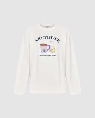  URBAN REVIVO - Áo thun nữ cổ tròn tay dài in họa tiết 