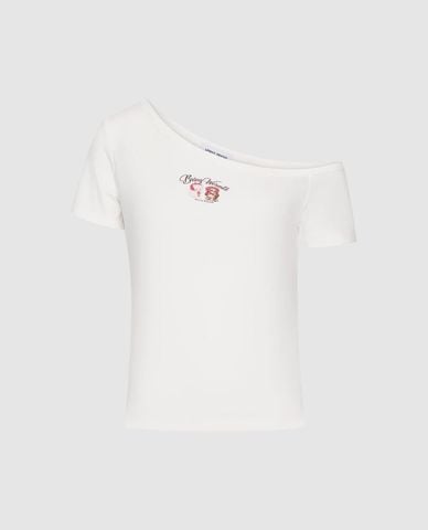  URBAN REVIVO - Áo trễ vai nữ tay ngắn phom ôm 