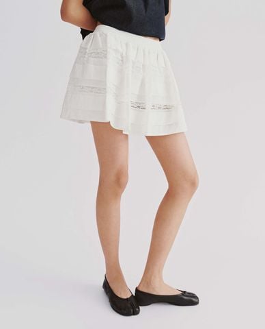  URBAN REVIVO - Chân váy chữ A mini lưng thun phối ren 