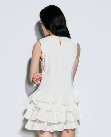  URBAN REVIVO - Đầm sát nách mini cổ tròn phối bèo 