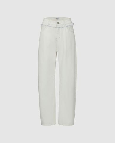  URBAN REVIVO - Quần jeans nữ ống đứng phối bèo nhún 