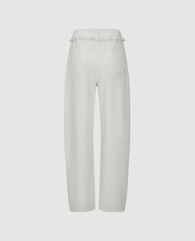  URBAN REVIVO - Quần jeans nữ ống đứng phối bèo nhún 