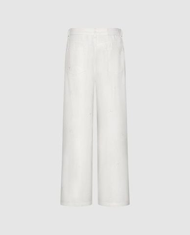  URBAN REVIVO - Quần jeans nữ ống rộng thêu nơ 