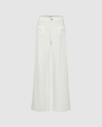  URBAN REVIVO - Quần jeans nữ ống rộng phối nơ 
