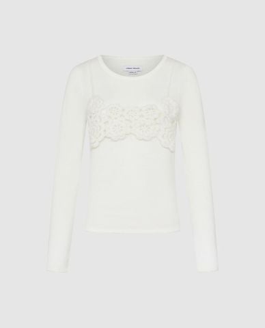  URBAN REVIVO - Áo dệt kim nữ cổ tròn tay dài thêu hoa 