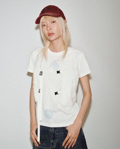  URBAN REVIVO - Áo khoác gilet nữ khóa cài phom croptop 