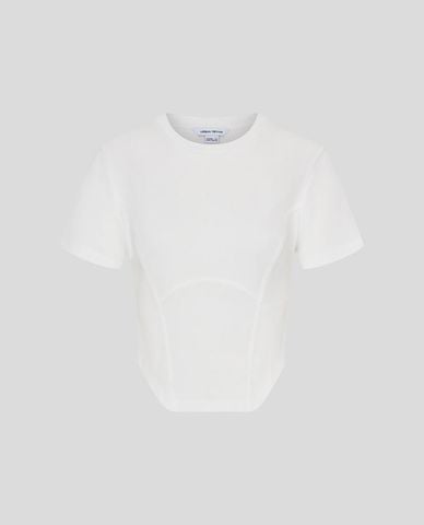  URBAN REVIVO - Áo thun nữ cổ tròn tay ngắn vạt cong 