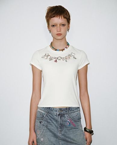  URBAN REVIVO - Áo thun nữ cổ tròn tay ngắn Printed 