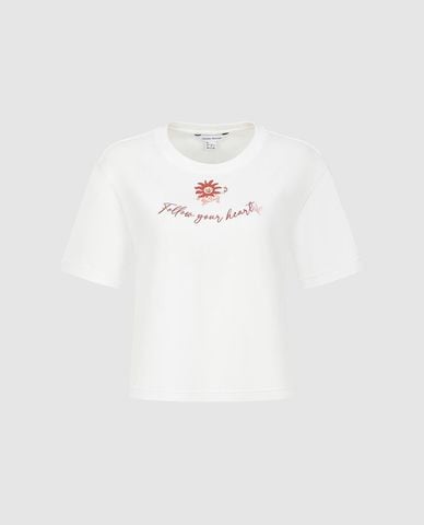  URBAN REVIVO - Áo thun nữ cổ tròn tay ngắn in hoạ tiết 