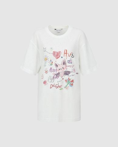  URBAN REVIVO - Áo thun nữ cổ tròn tay ngắn in họa tiết 