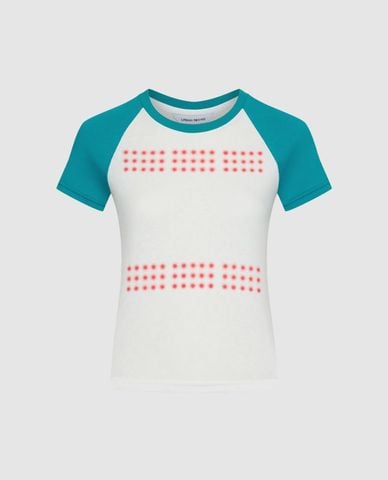  URBAN REVIVO - Áo thun nữ cổ tròn tay ngắn in họa tiết 