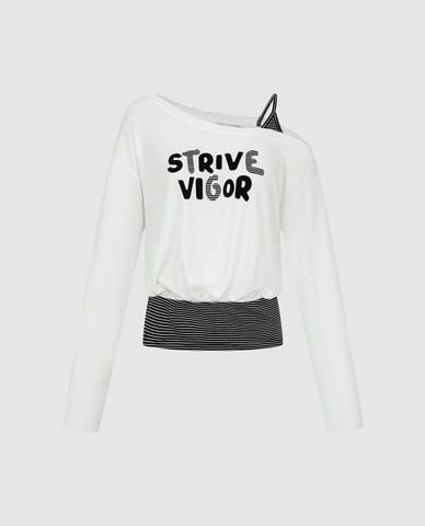  URBAN REVIVO - Áo trễ vai nữ tay dài phối layer in họa tiết 