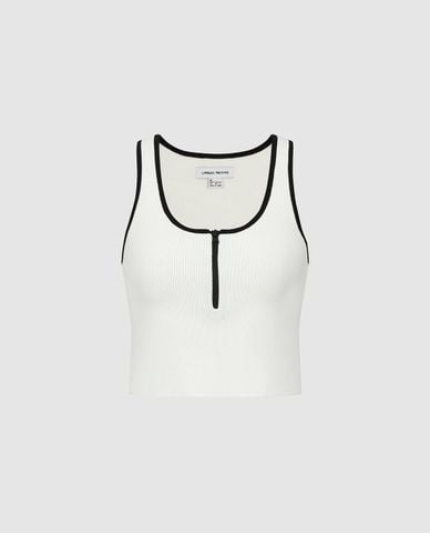  URBAN REVIVO - Áo dệt kim nữ cổ vuông phối khoá zip 