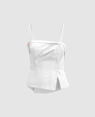 URBAN REVIVO - Áo hai dây nữ bất đối xứng phối nút 