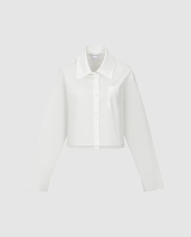  URBAN REVIVO - Áo sơ mi nữ tay dài phom croptop phối ren 