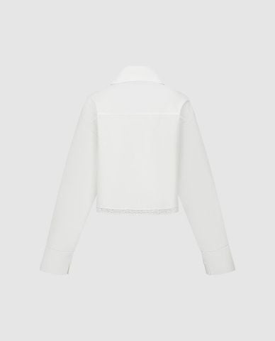  URBAN REVIVO - Áo sơ mi nữ tay dài phom croptop phối ren 