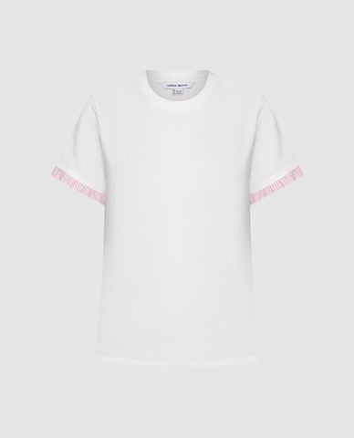  URBAN REVIVO - Áo thun nữ cổ tròn tay ngắn phối viền 