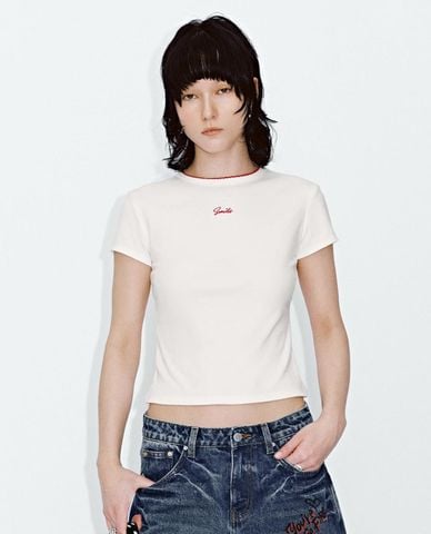  URBAN REVIVO - Áo thun nữ cổ tròn tay ngắn phom ôm 