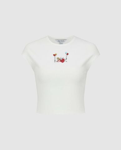  URBAN REVIVO - Áo croptop nữ cổ tròn tay ngắn phom ôm 