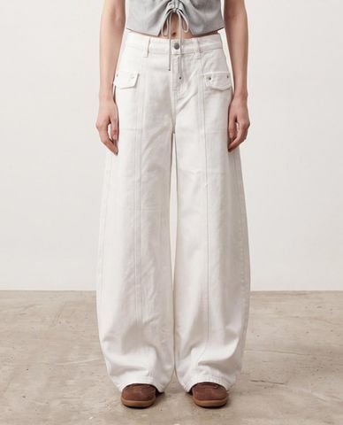  URBAN REVIVO - Quần jeans nữ ống rộng túi hộp 