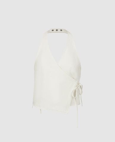  URBAN REVIVO - Áo kiểu nữ cổ yếm buộc dây 