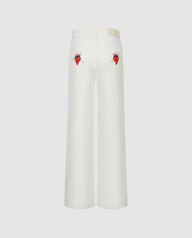  URBAN REVIVO - Quần jeans nữ ống rộng phối họa tiết 