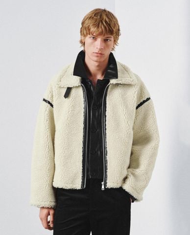  URBAN REVIVO - Áo khoác lông nam cổ bẻ tay dài 