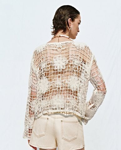  URBAN REVIVO - Áo dệt kim nữ tay dài xuyên thấu 