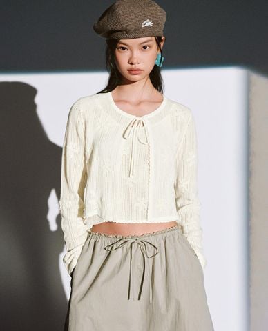  URBAN REVIVO - Áo khoác cardigan nữ buộc dây phom croptop 