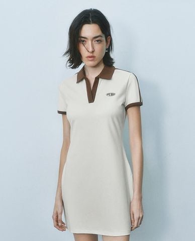  URBAN REVIVO - Đầm polo mini tay ngắn phối viền 