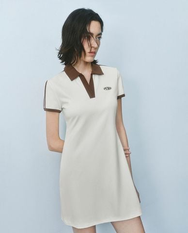  URBAN REVIVO - Đầm polo mini tay ngắn phối viền 