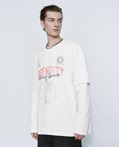  URBAN REVIVO - Áo thun nam cổ tròn tay dài in họa tiết 