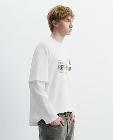  URBAN REVIVO - Áo thun nam cổ tròn tay dài in họa tiết 