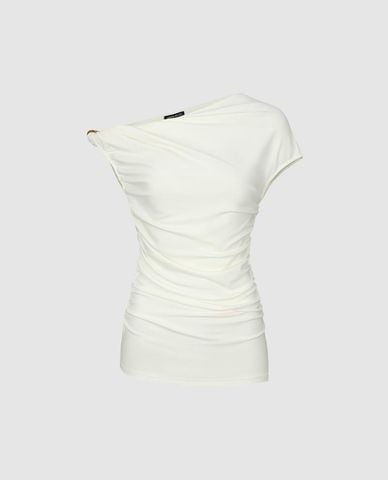  URBAN REVIVO - Áo kiểu nữ lệch vai dáng ôm 