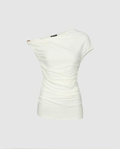  URBAN REVIVO - Áo kiểu nữ lệch vai dáng ôm 