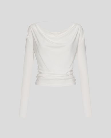  URBAN REVIVO - Áo kiểu nữ cổ đổ tay dài xếp nếp 