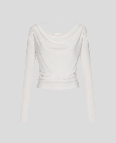  URBAN REVIVO - Áo kiểu nữ cổ đổ tay dài xếp nếp 