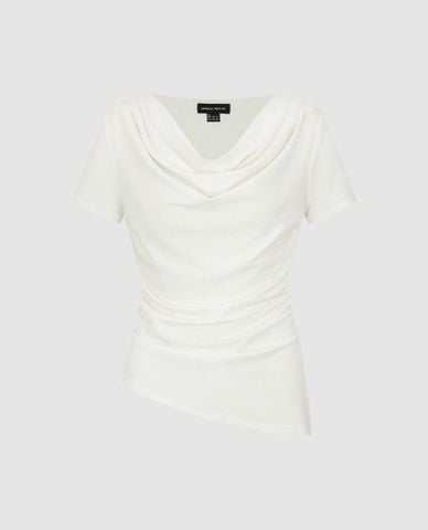  URBAN REVIVO - Áo kiểu nữ cổ đổ tay ngắn phom ôm 
