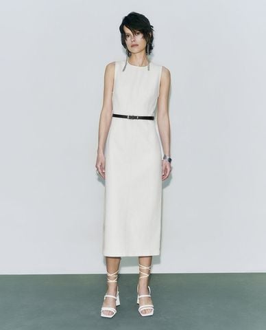  URBAN REVIVO - Đầm sát nách midi phối thắt lưng 