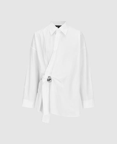  URBAN REVIVO - Áo kiểu nữ cổ bẻ tay dài vạt chéo 