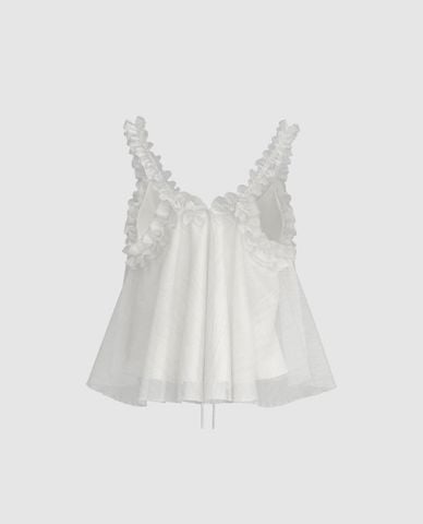  URBAN REVIVO - Áo hai dây nữ cổ V phối bèo 