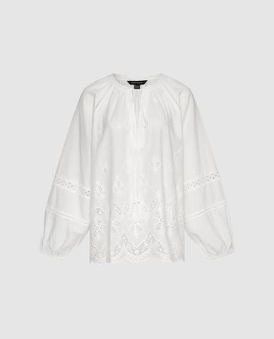  URBAN REVIVO - Áo kiểu nữ cổ V tay phồng phối ren 