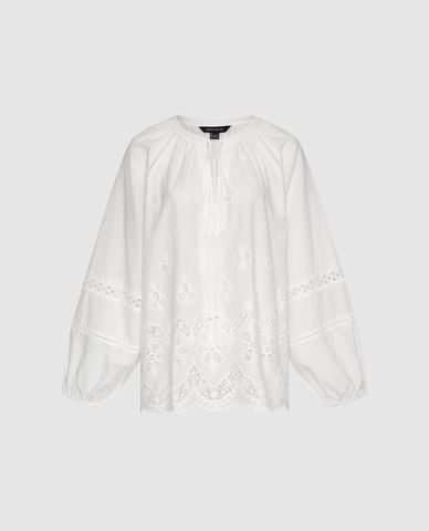  URBAN REVIVO - Áo kiểu nữ cổ V tay phồng phối ren 