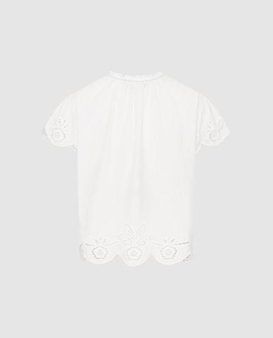  URBAN REVIVO - Áo kiểu nữ cổ V tay ngắn phối ren 