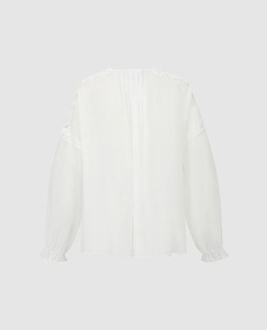  URBAN REVIVO - Áo sơ mi nữ cổ V tay dài phối ren 