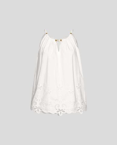  URBAN REVIVO - Áo hai dây nữ cổ V phối ren đục lỗ 