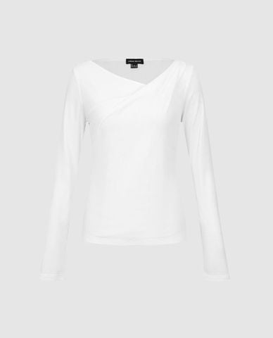  URBAN REVIVO - Áo kiểu nữ cổ chéo tay dài bất đối xứng 