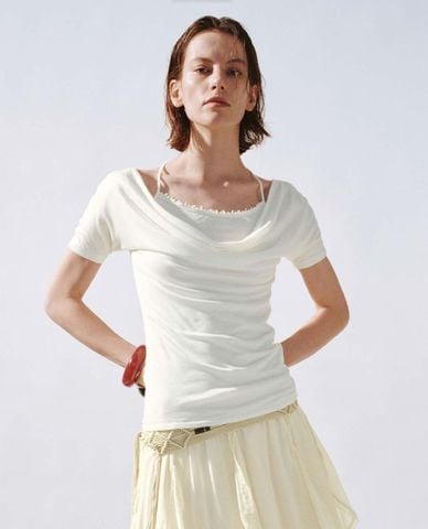  URBAN REVIVO - Áo kiểu nữ cổ đổ phối layer 