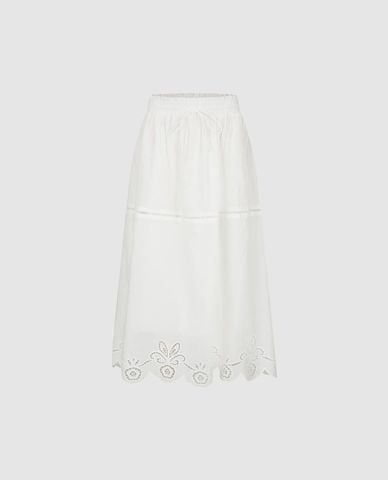  URBAN REVIVO - Chân váy phom suông midi viền ren 